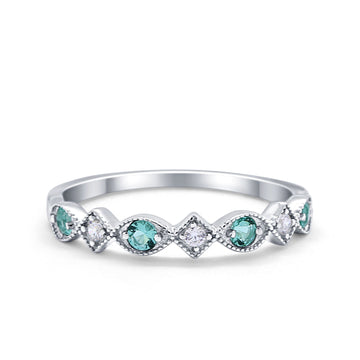 Art Deco Stacking Half Eternity Wedding Ring Simulated Paraiba Tourmaline CZ 925 Sterling Silver